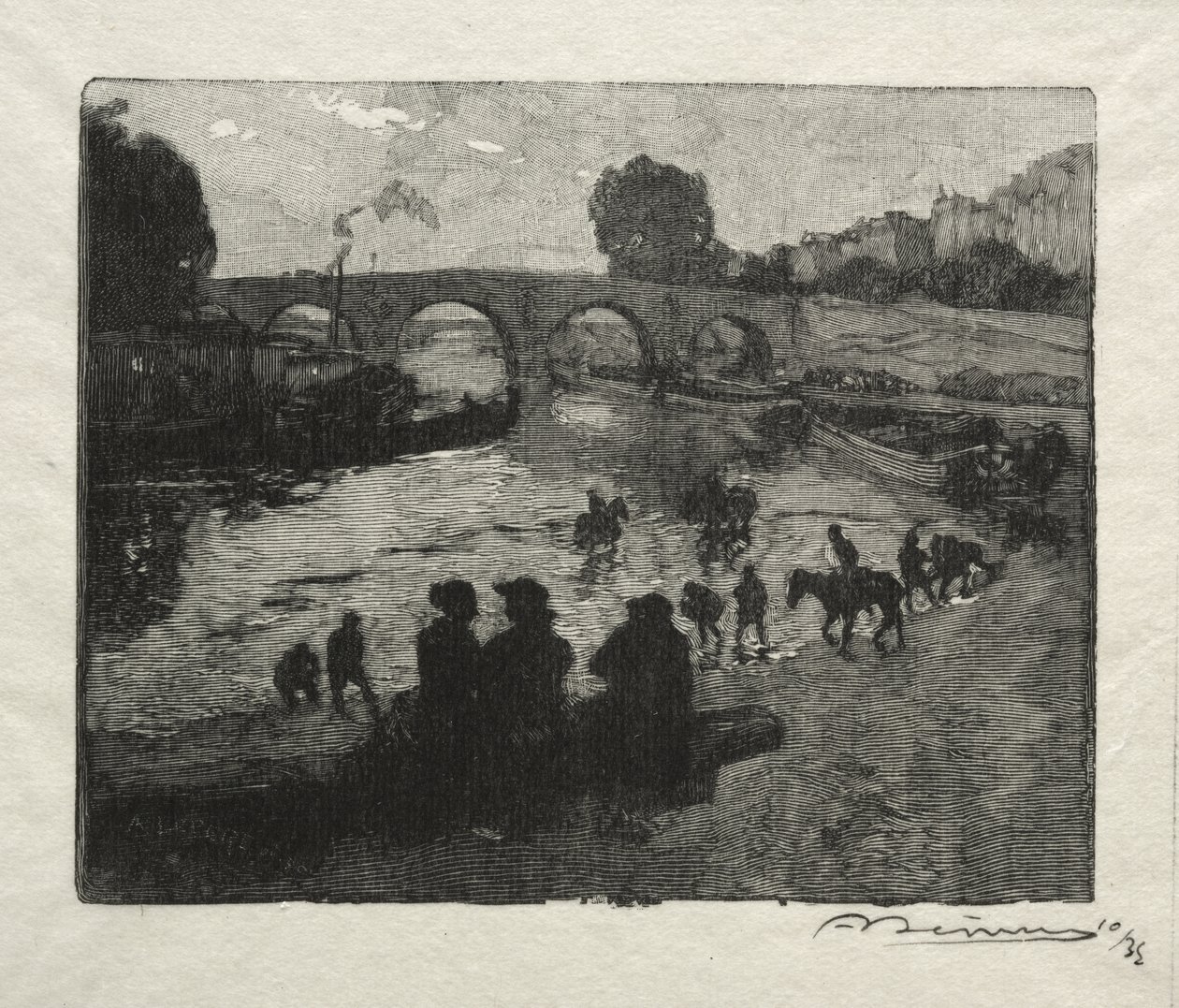 The Watering Place of Pont Marie by Auguste Louis Lepère