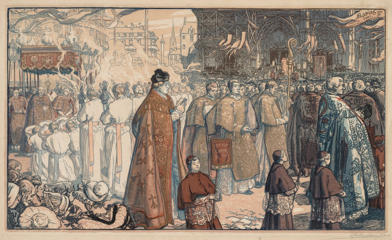 The Procession of the Feast of Corpus Christi in Nantes by Auguste Louis Lepère