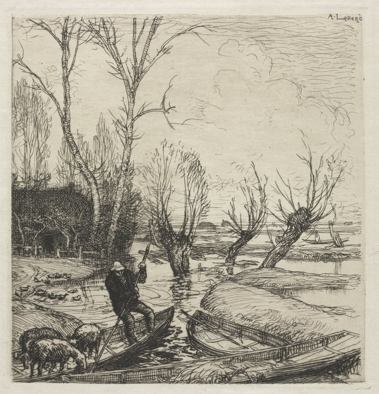 Man in a Boat with Three Sheep by Auguste Louis Lepère