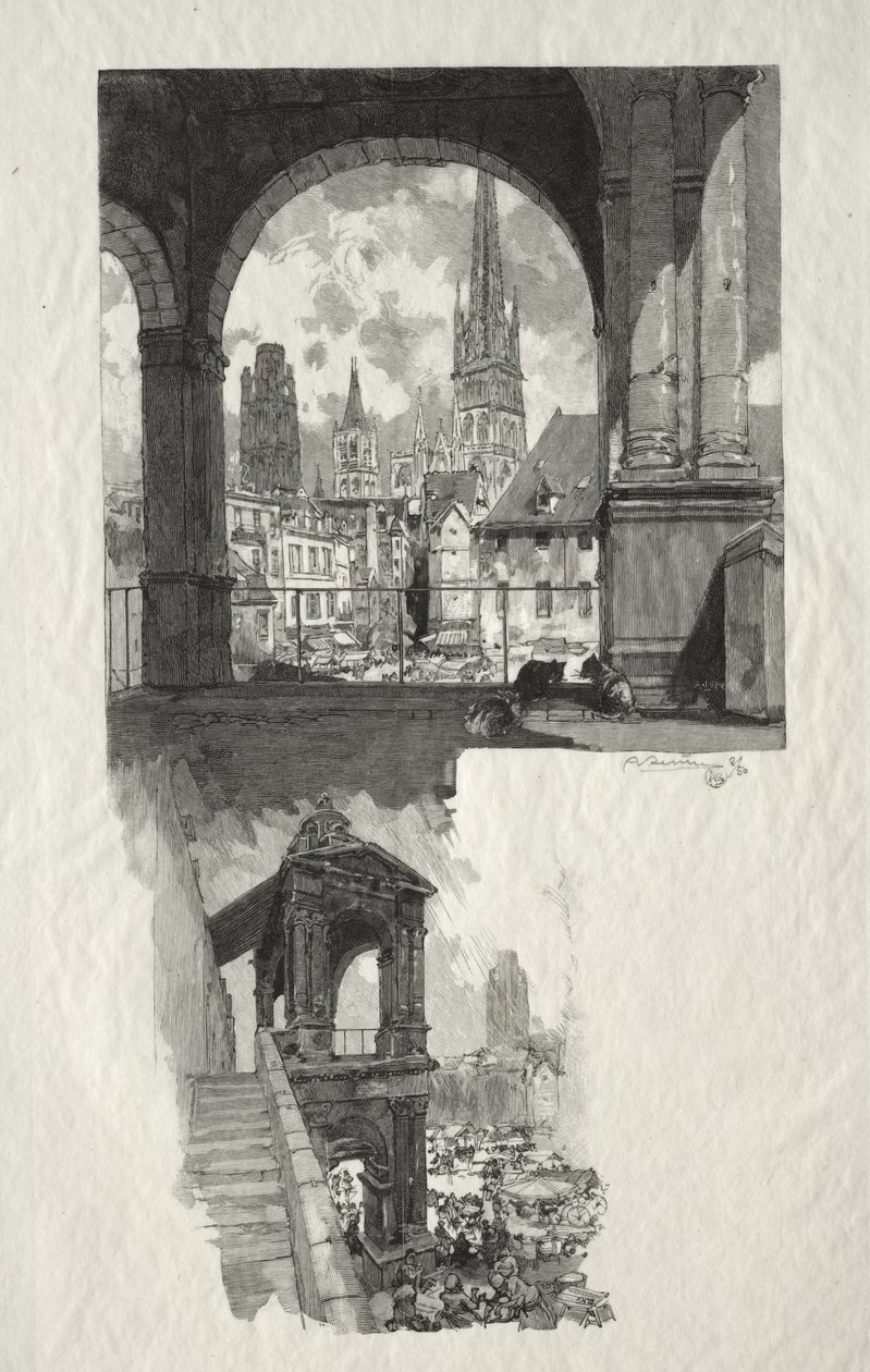 Rouen Illustrated: Place de la Haute Vieille Tour; Edicule de la Fierte by Auguste Louis Lepère