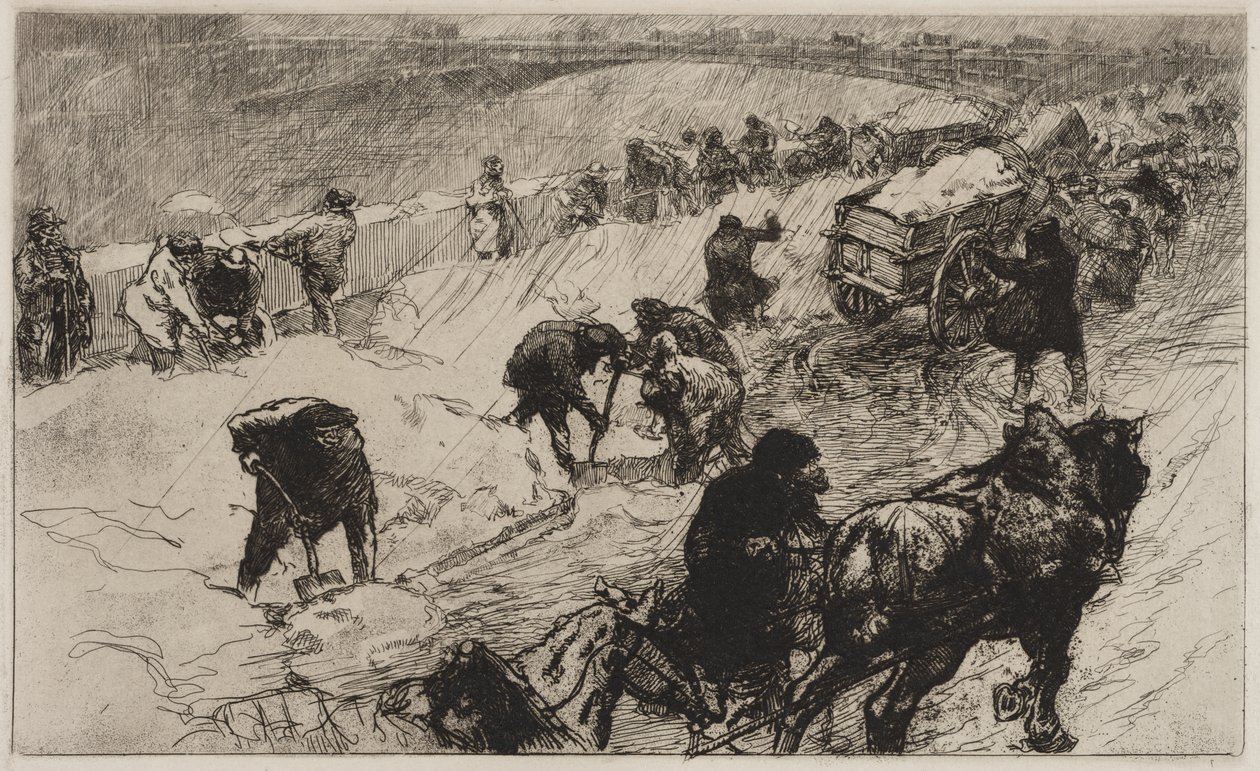 Snowball Fight: Quai aux Fleurs by Auguste Louis Lepère