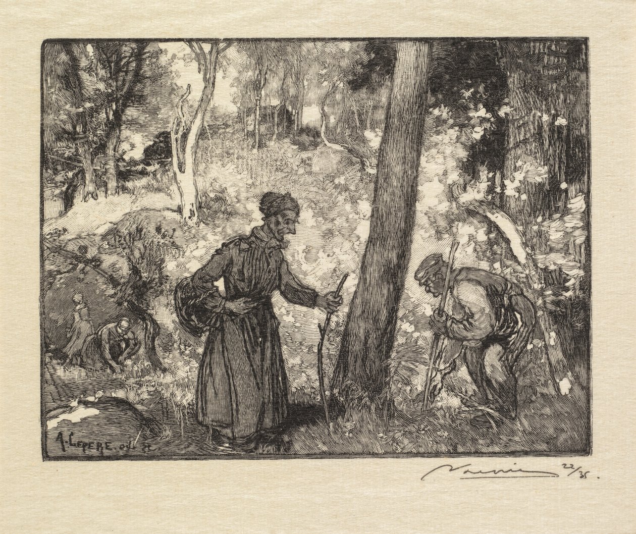 Fontainebleau Forest: Mushroom Hunters at the Rocher Bernard by Auguste Louis Lepère