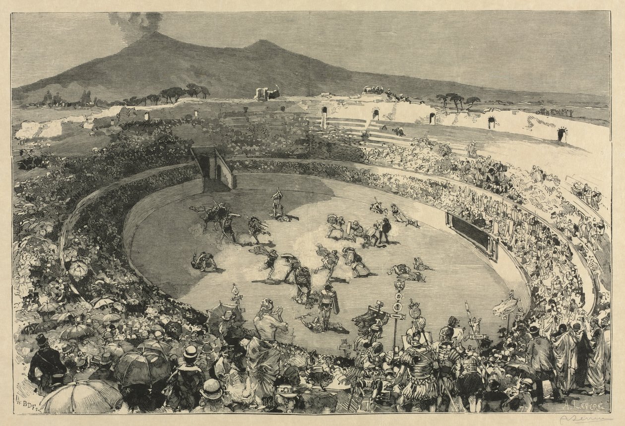 The Festival of Pompei, The Circus of Gladiators by Auguste Louis Lepère