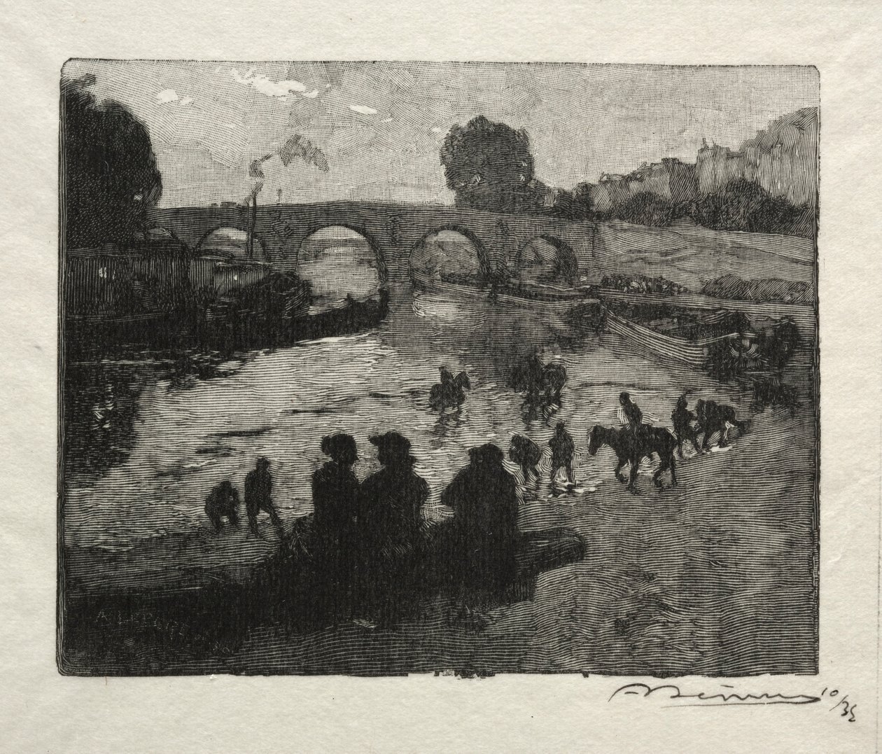The Watering Place of Pont Marie by Auguste Louis Lepère