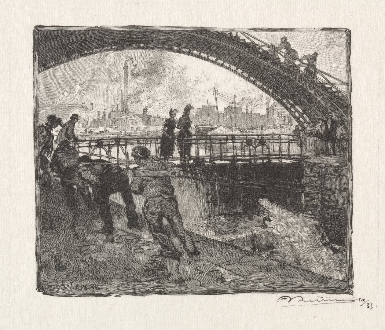 The Lock of Canal St. Martin by Auguste Louis Lepère