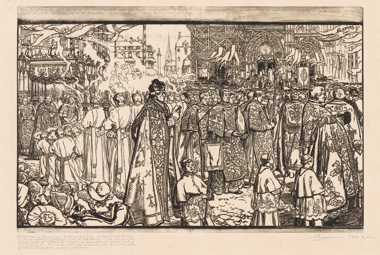 The Procession of the Feast of Corpus Christi in Nantes by Auguste Louis Lepère