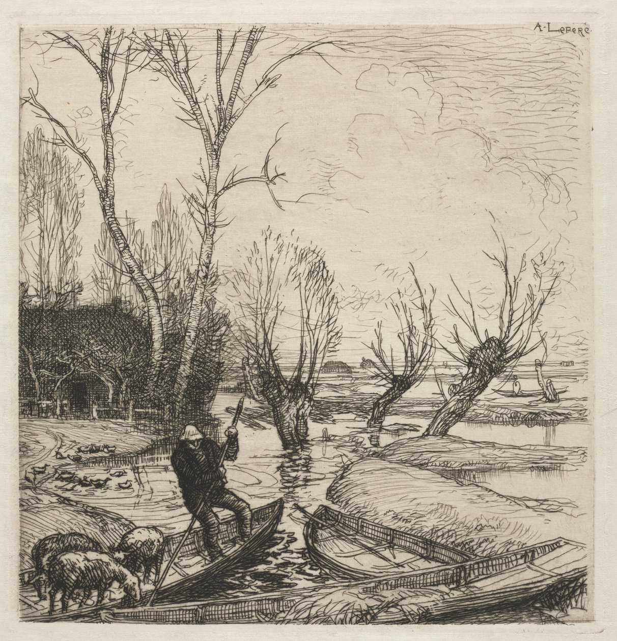 Man in a Boat with Three Sheep by Auguste Louis Lepère