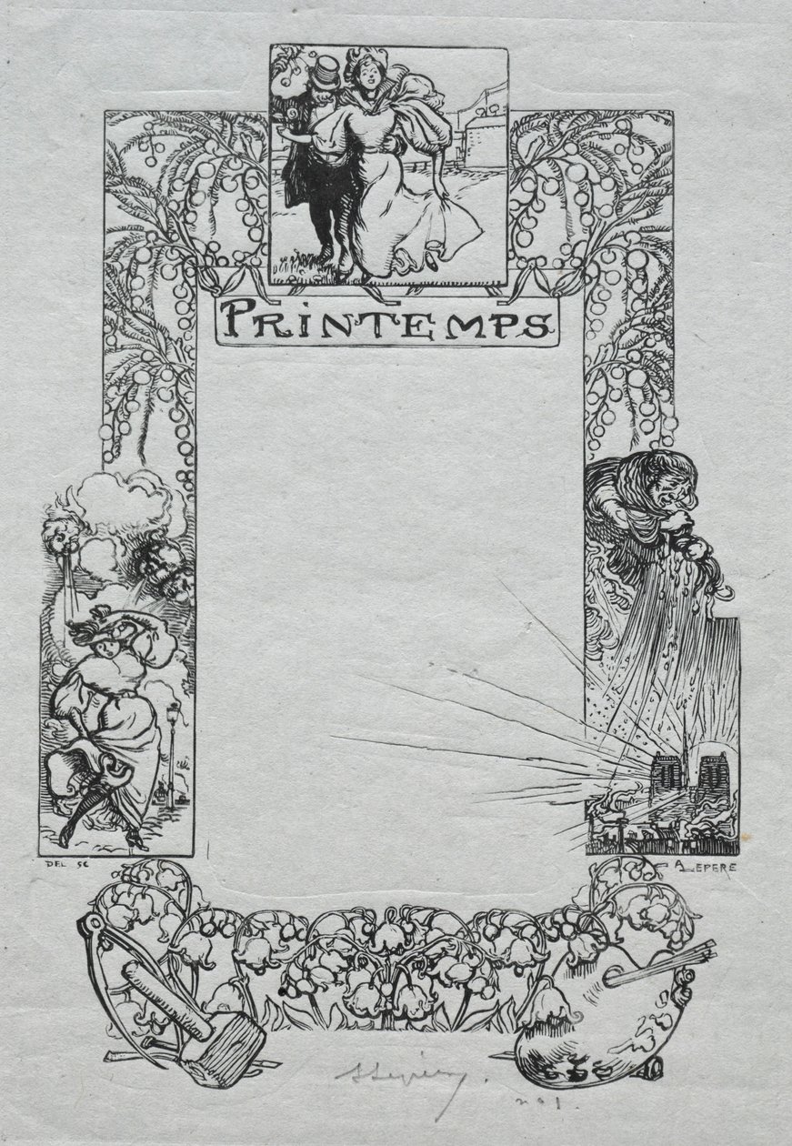 Paris Almanac, 1897: Decorative Border, Spring by Auguste Louis Lepère