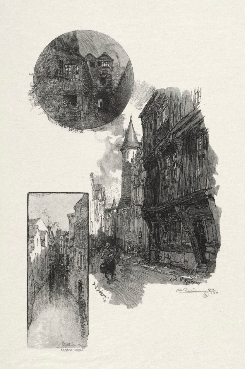 Rouen Illustré: Cour de LAlbane, Rue Saint Romain, Laubette Rue Armand - Carrel by Auguste Louis Lepère