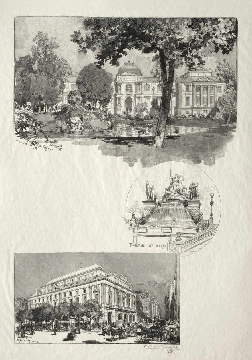 Rouen Illustré: La Musée, Fontaine St. Marie, Le Théâtre des Arts, 1896 by Auguste Louis Lepère