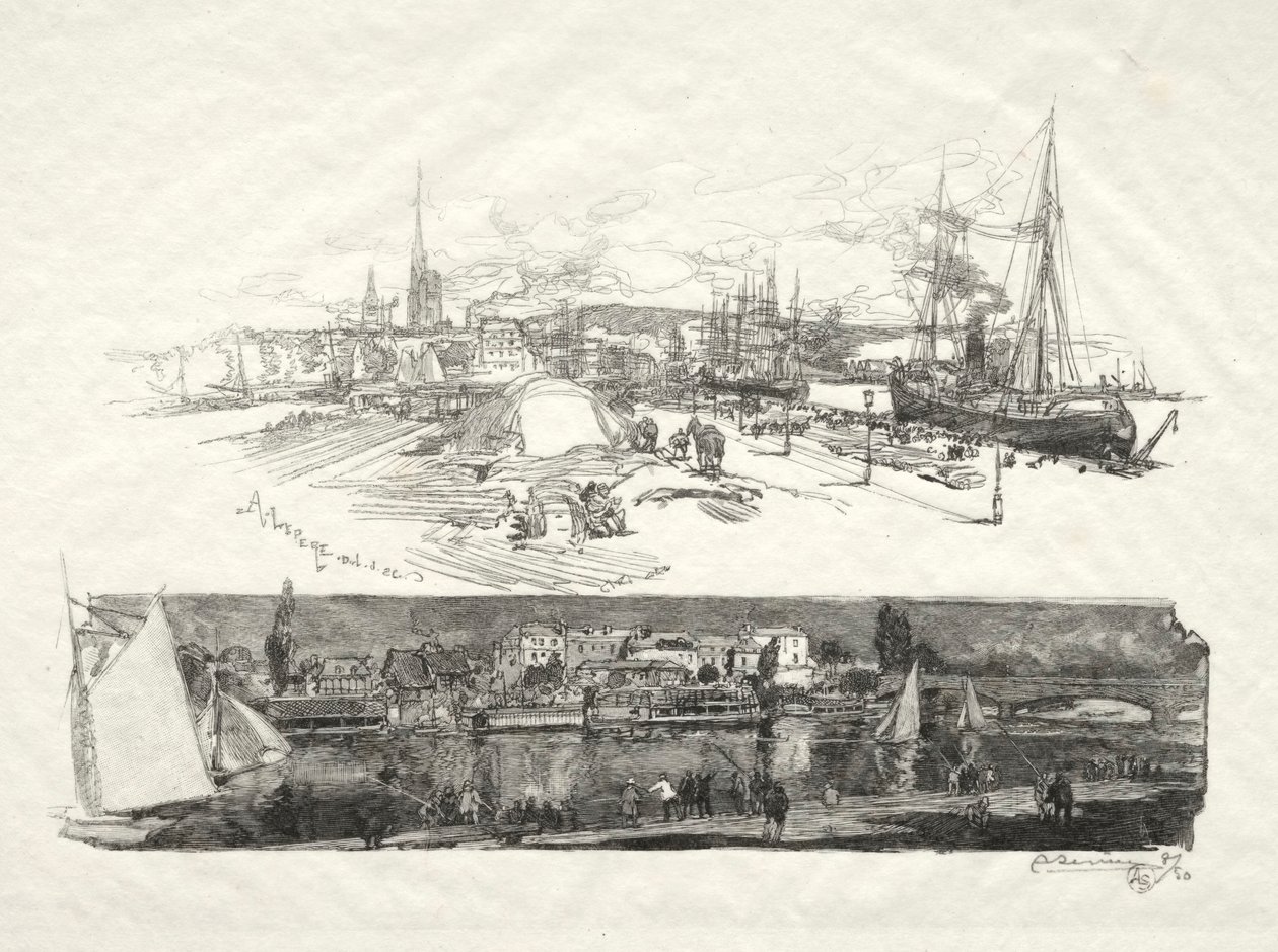 Rouen Illustrated: The New Quays-The Island La Croix by Auguste Louis Lepère