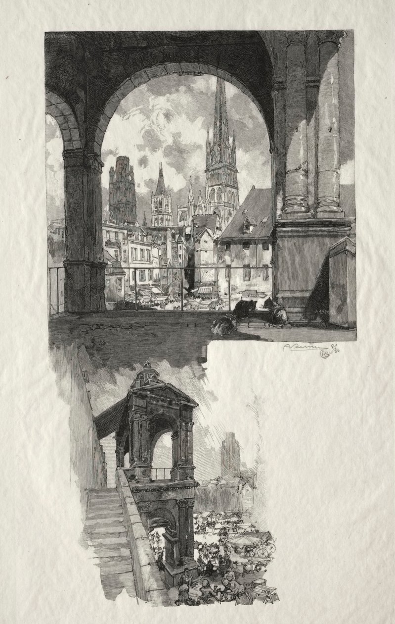 Rouen Illustré: Place de la Haute Vieille Tour, Edicule de la Fierte, 1896 by Auguste Louis Lepère