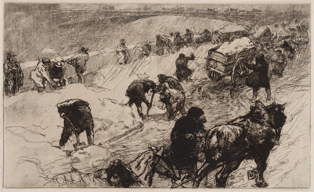 Snowball Fight: Quai aux Fleurs by Auguste Louis Lepère