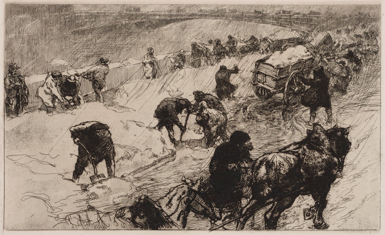 Snowball Fight: Quai aux Fleurs by Auguste Louis Lepère