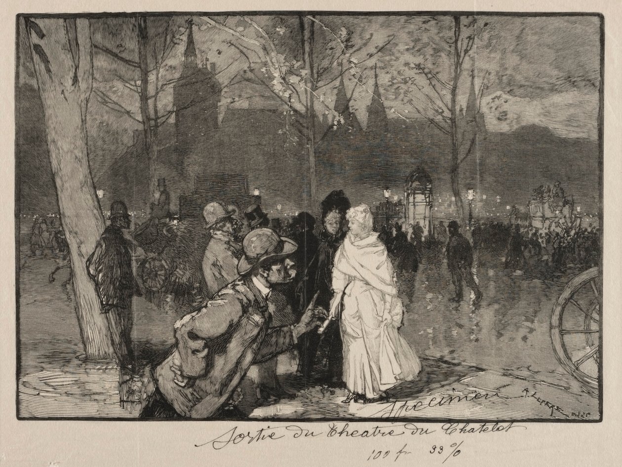 Exit of the Chatelet Theatre by Auguste Louis Lepère