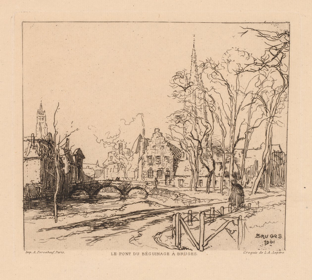 The Béguinage Bridge in Bruges by Auguste Louis Lepère