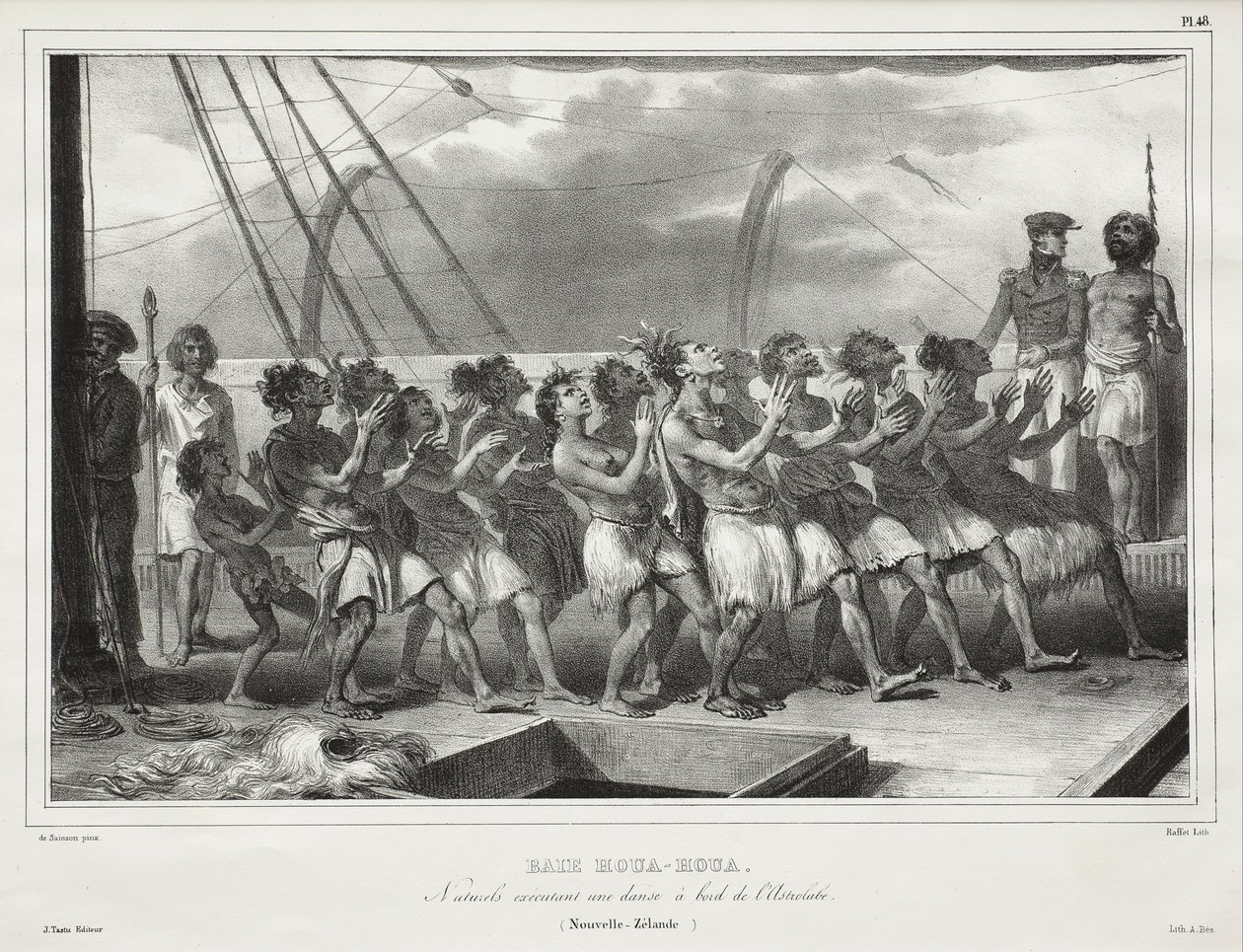 Uawa/Tolaga Bay, Natives Performing a Haka on Board the Astrolabe (New Zealand) by Auguste Raffet