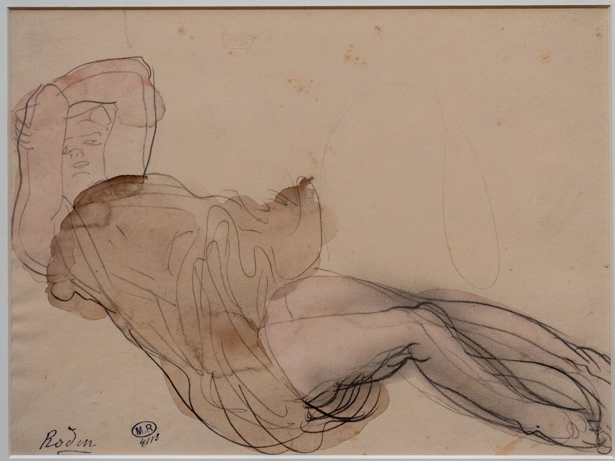 Woman Lying, Half-Naked with Arms Crossed Behind Her Head by Auguste Rodin