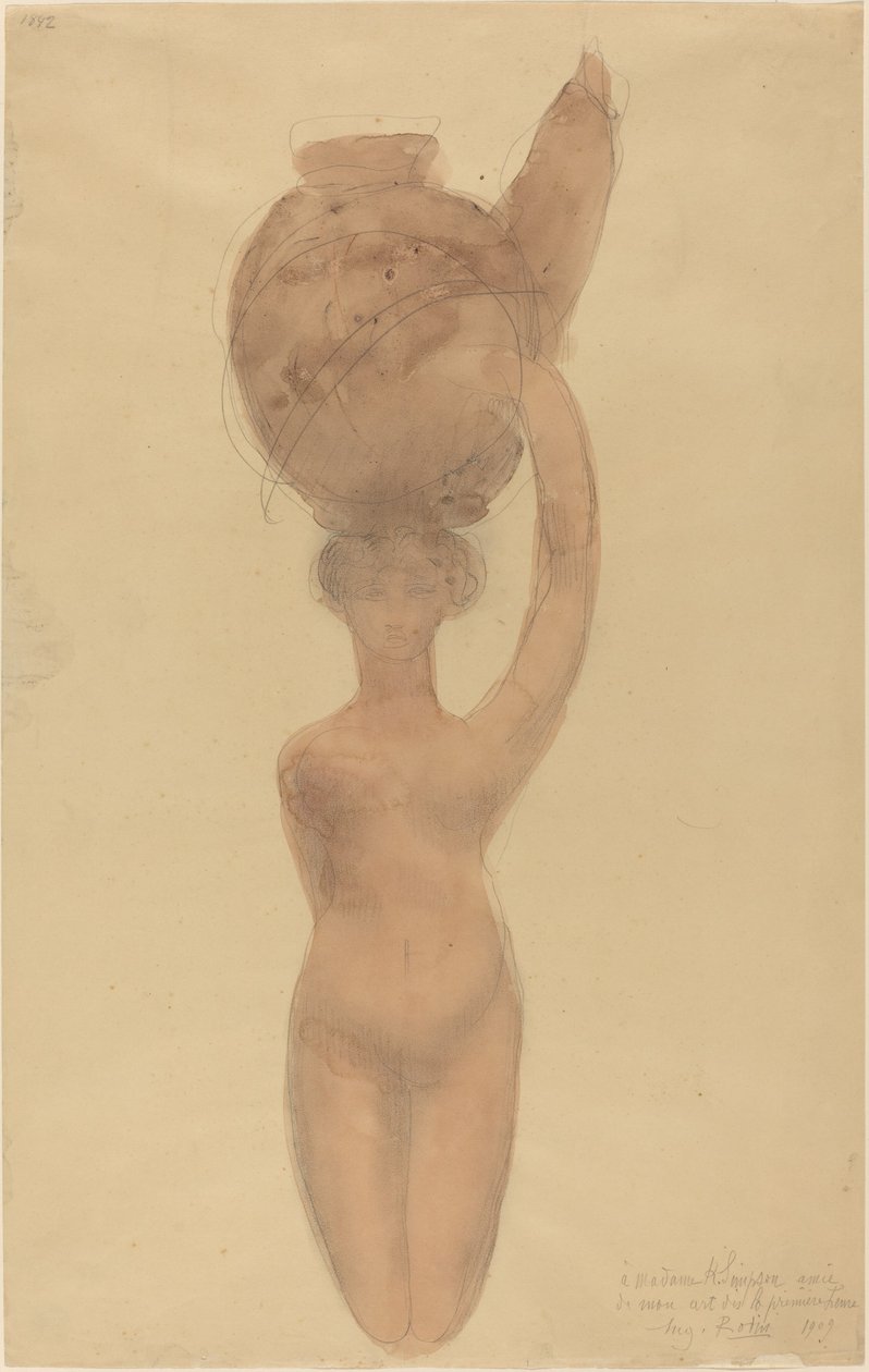Nude Woman Carrying Vase on Head by Auguste Rodin