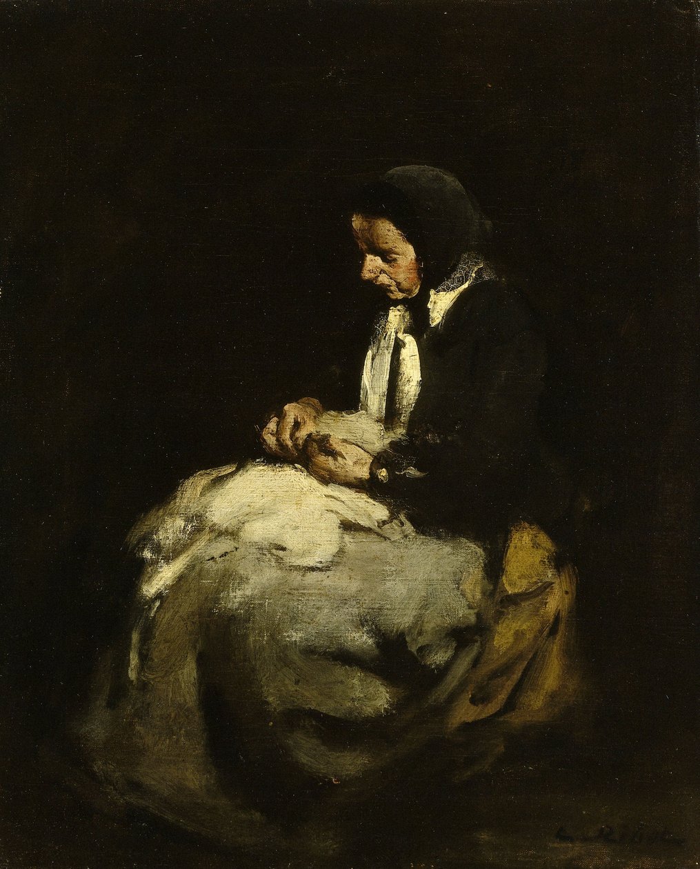 Woman Sewing by Auguste Theodule Ribot