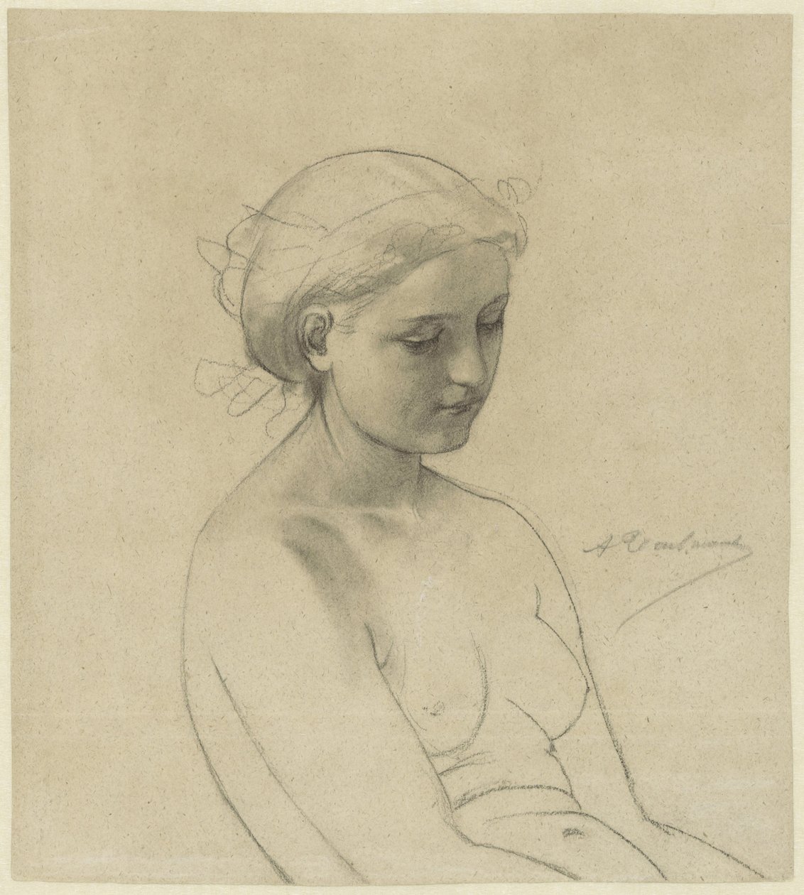 Seated Female Nude, Three-Quarter View to the Right, Half-Length by Auguste Toulmouche