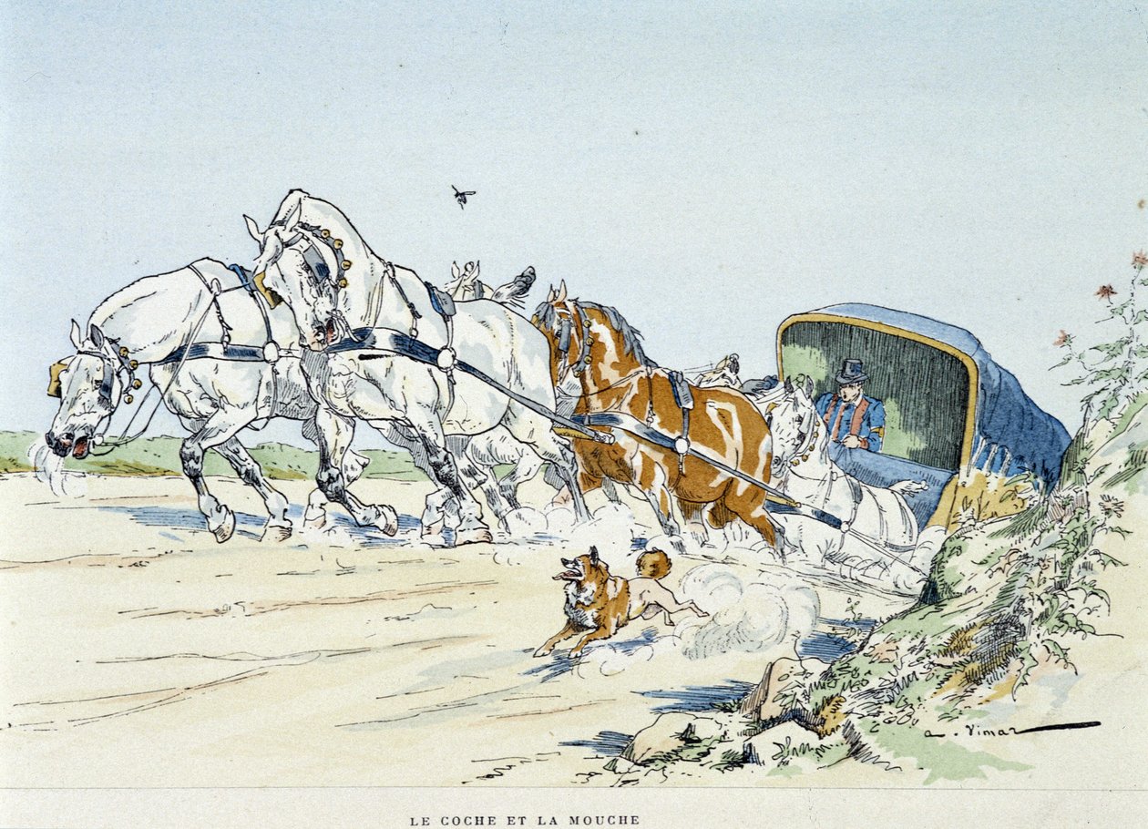 Le coche et la mouche - in les "Fables de La Fontaine, ill. by Auguste Vimar (1851-1916), Tours, at A, Mame & Fils by Auguste Vimar