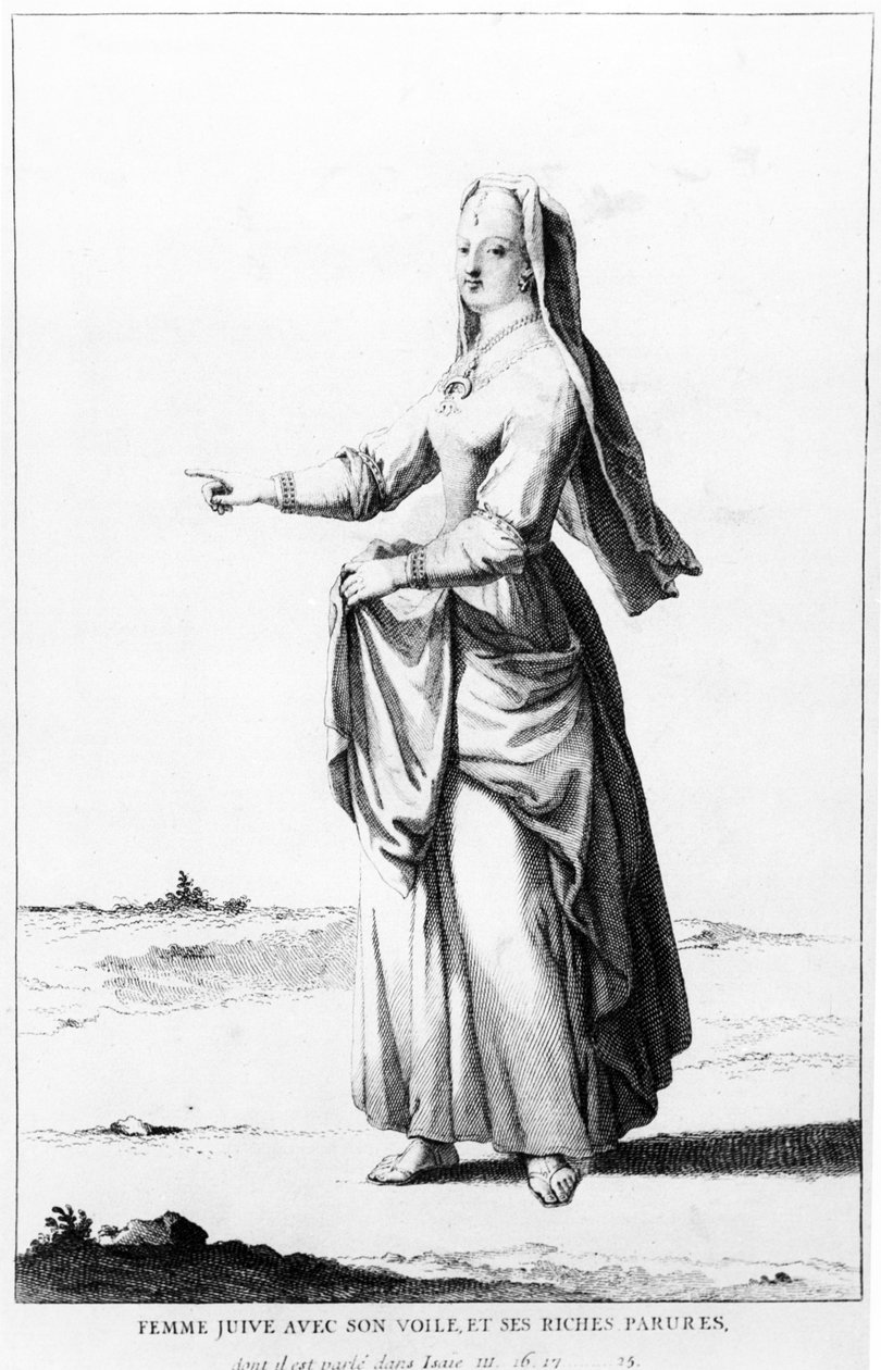 French Jewish Woman with Her Veil and Her Rich Ornaments, Illustration from Dictionnaire Historique de la Bible, 1722 by Augustin Calmet