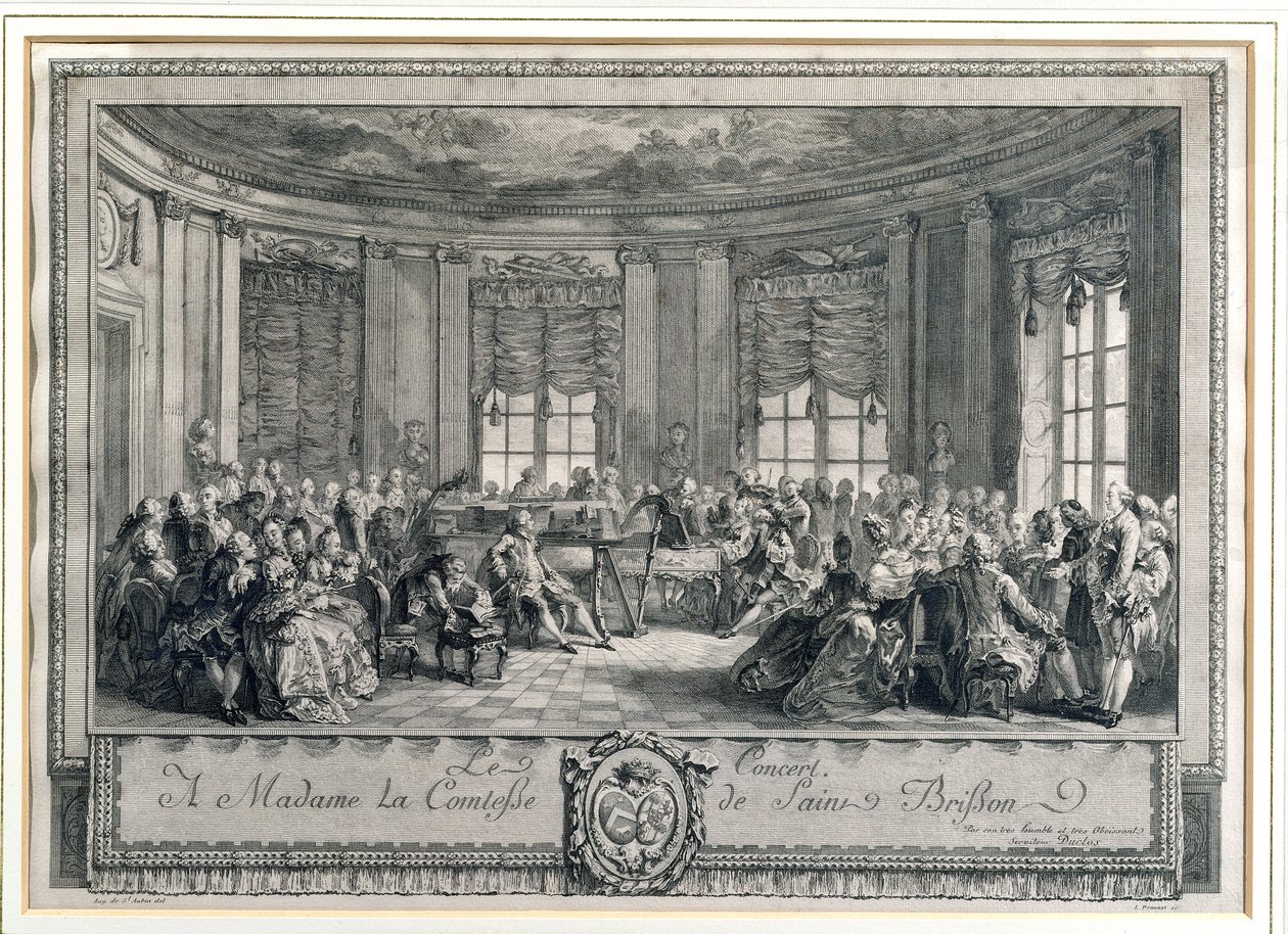 The Concert at the house of the Countess of Saint Brisson, engraved by L. Provost by Augustin de Saint Aubin