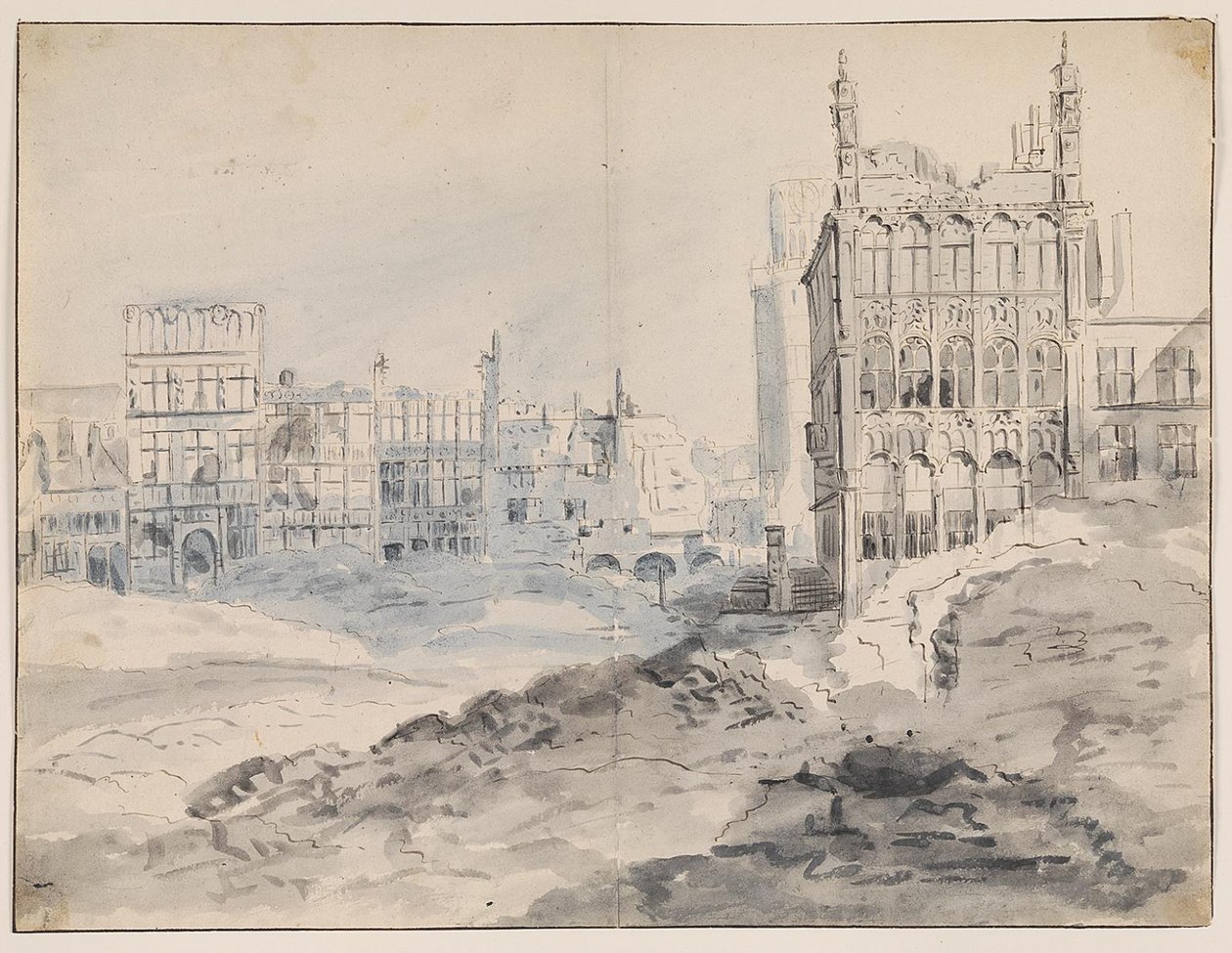 The northwest corner of the Grand-Place, Brussels after the bombardment in 1695 by Augustin Coppens