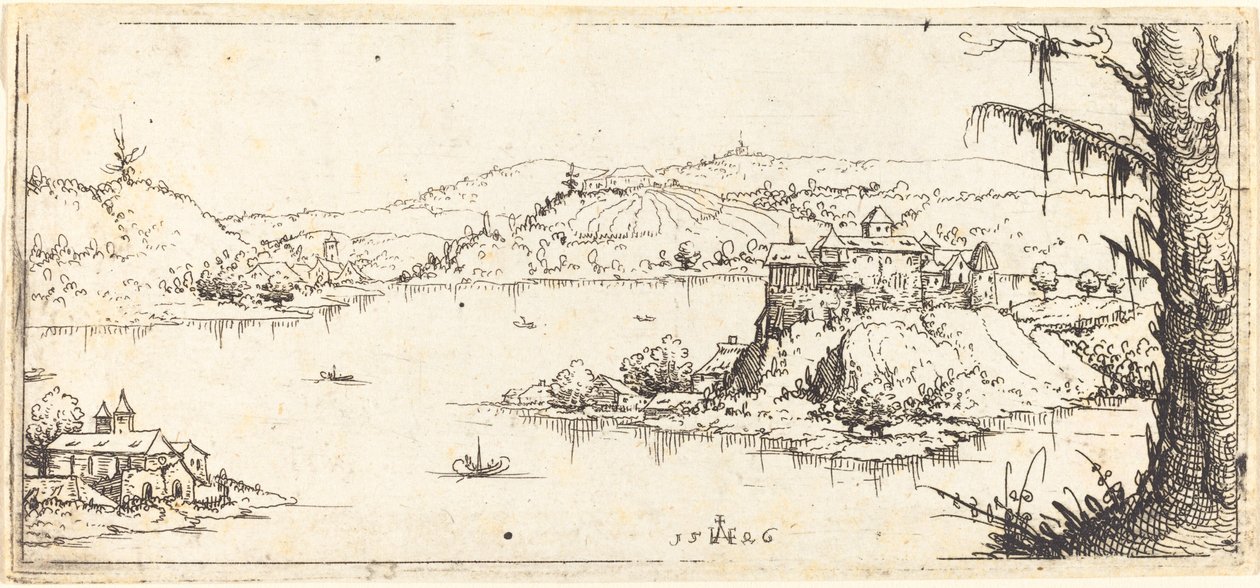 Landscape with a Large Lake at Center, 1546 by Augustin Hirschvogel