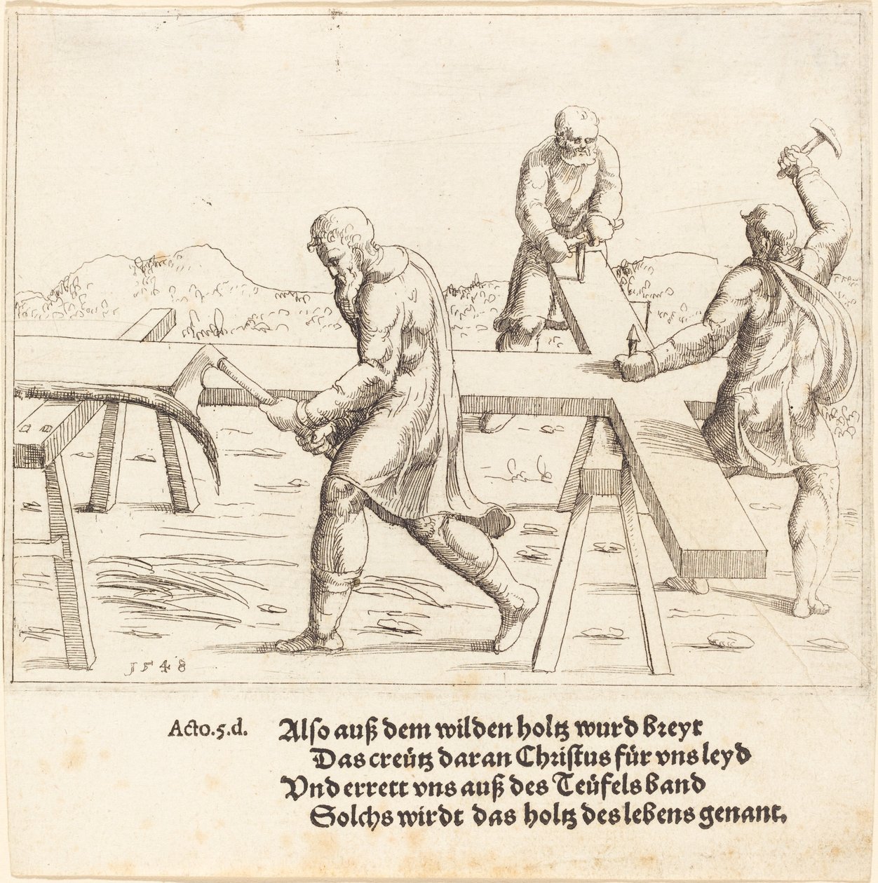 The Preparation of the Cross, 1548 by Augustin Hirschvogel