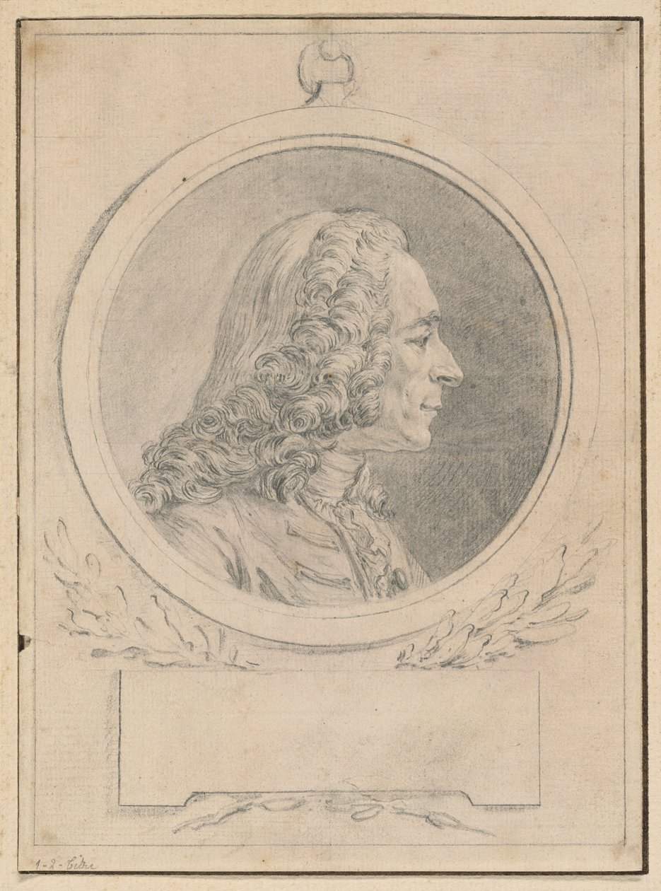 Portrait of Voltaire, after His Bust by Jean-Baptiste Lemoyne II by Augustin de Saint-Aubin