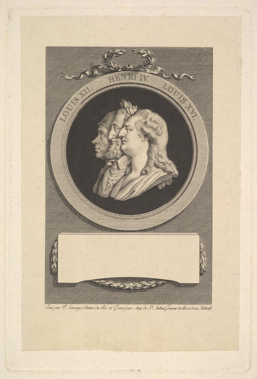 Portrait of Louis XVI, Henri IV, and Louis XII by Augustin de Saint Aubin