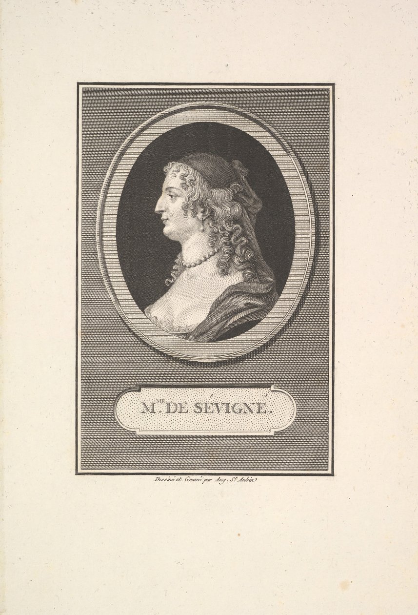 Portrait of Marie de Rabutin, Marquise de Sévigné by Augustin de Saint Aubin