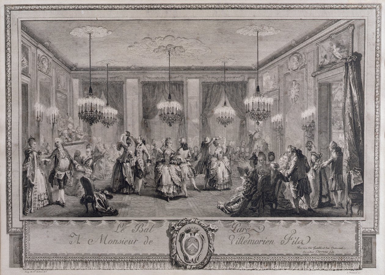 The Evening Dress Ball at the House of Monsieur de Villemorien Fila (engraved by L. Provost) by Augustin de Saint Aubin