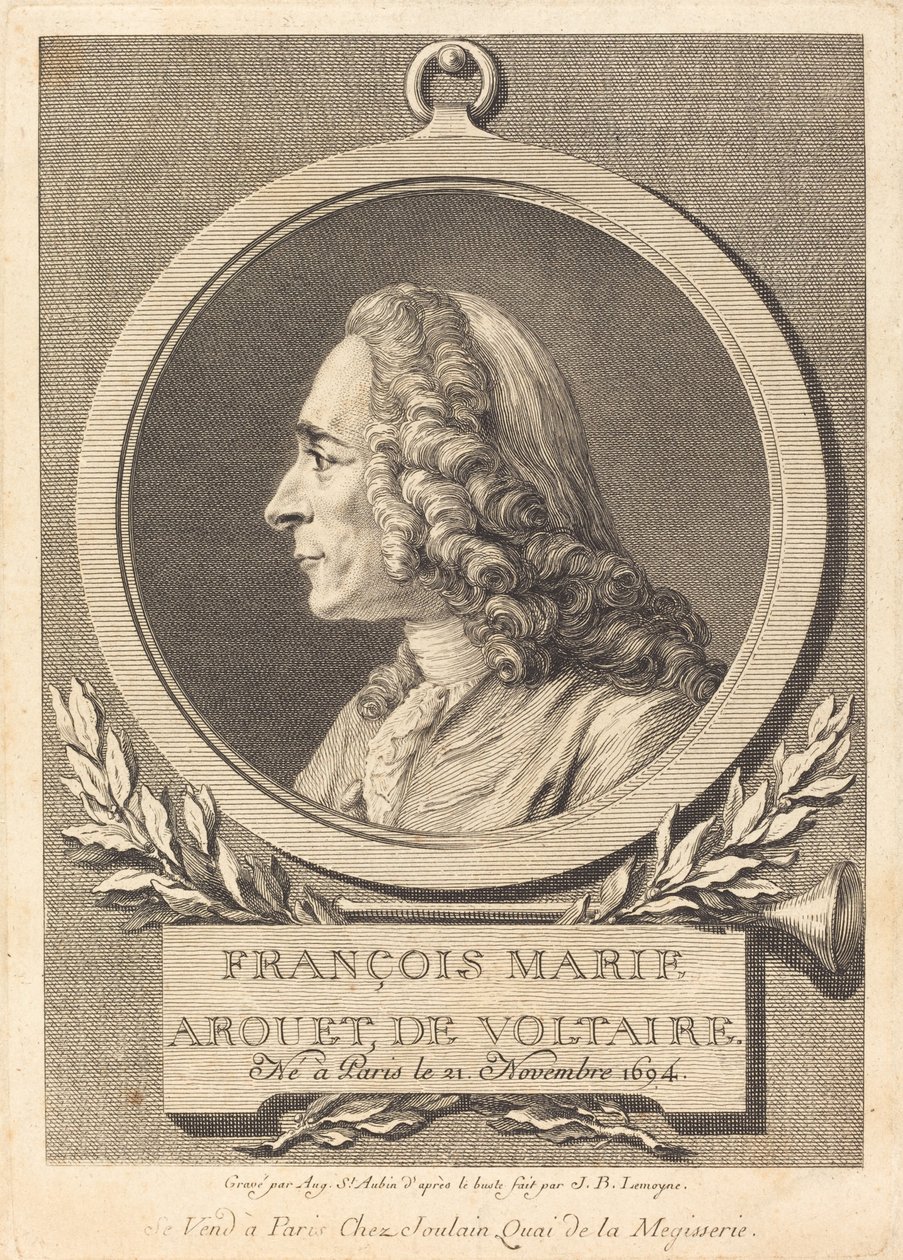 Francois Marie Arouet de Voltaire by Augustin de Saint Aubin after Jean Baptiste Lemoyne II