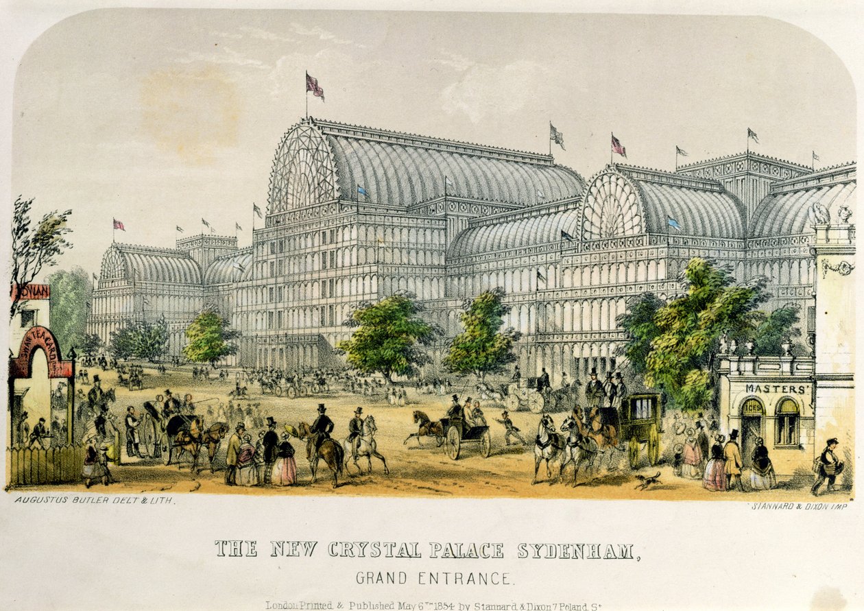 The New Crystal Palace Sydenham, Grand Entrance, pub. 1854 by Augustus Butler