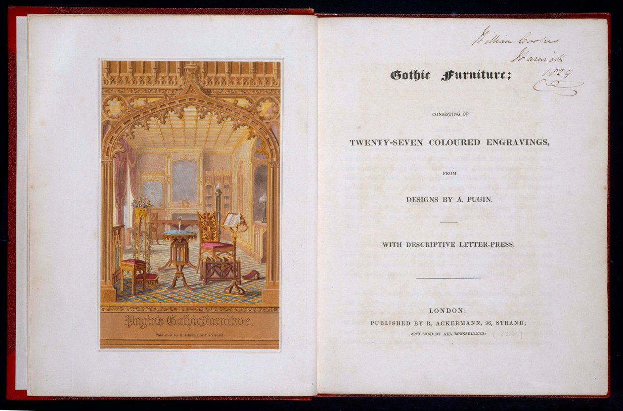 Title Page and Frontis Piece of Gothic Furniture, Pugin, Augustus Charles, 1826 by Augustus Charles Pugin