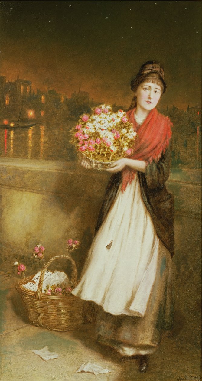 A London Flower Girl, 1877 by Augustus Edward Mulready