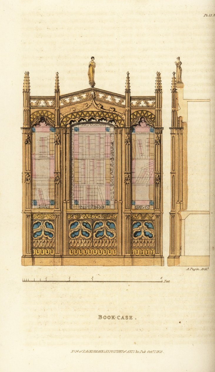 A Gothic book case by Augustus Charles (after) Pugin