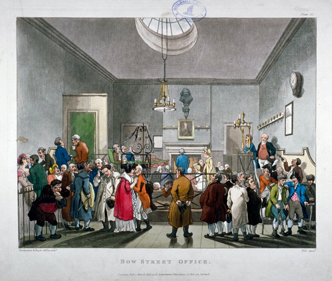 Bow Street Police Court, Westminster, London, 1808 by Augustus Charles Pugin, Thomas Rowlandson