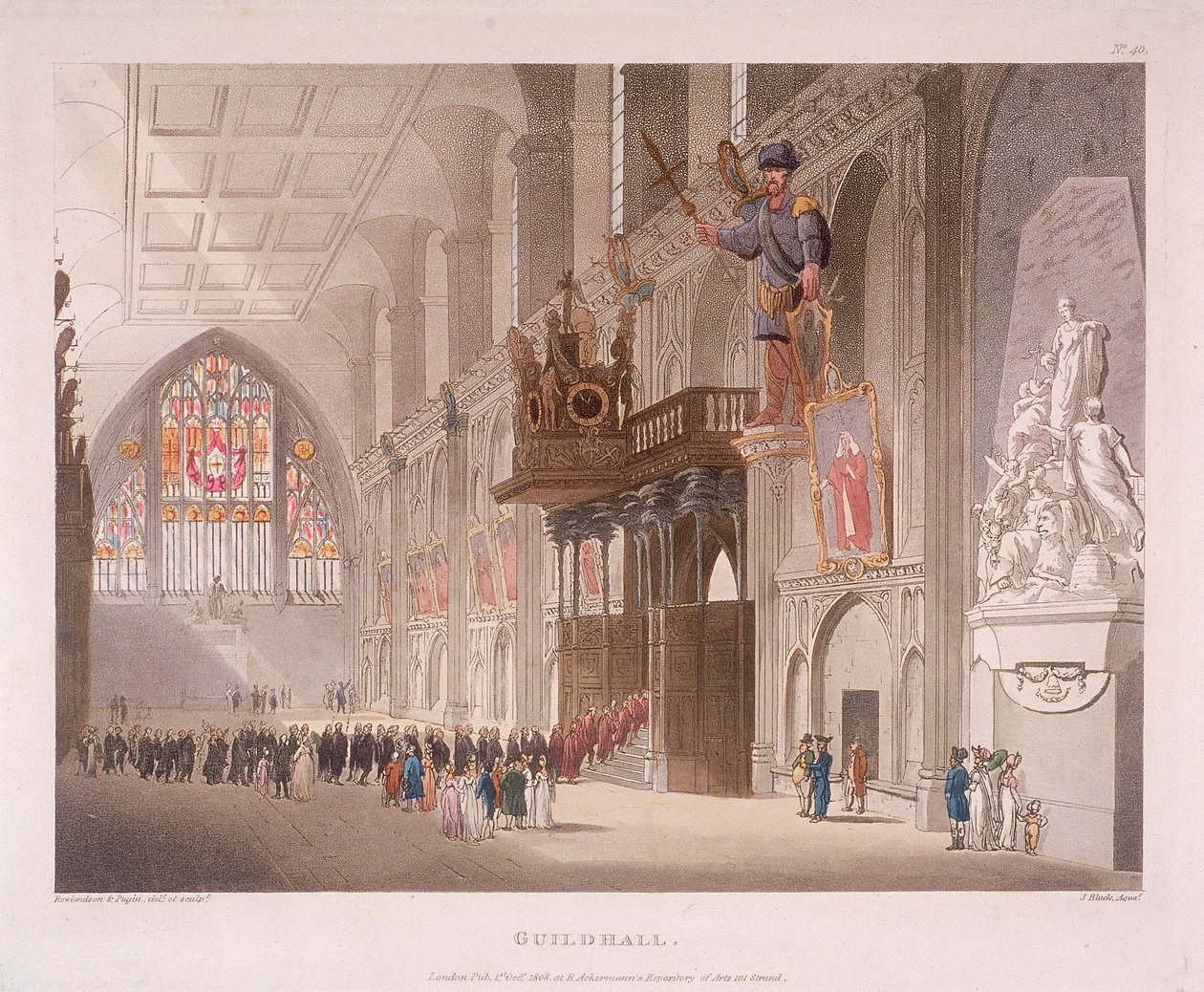 Guildhall, London by Augustus Charles Pugin, Thomas Rowlandson