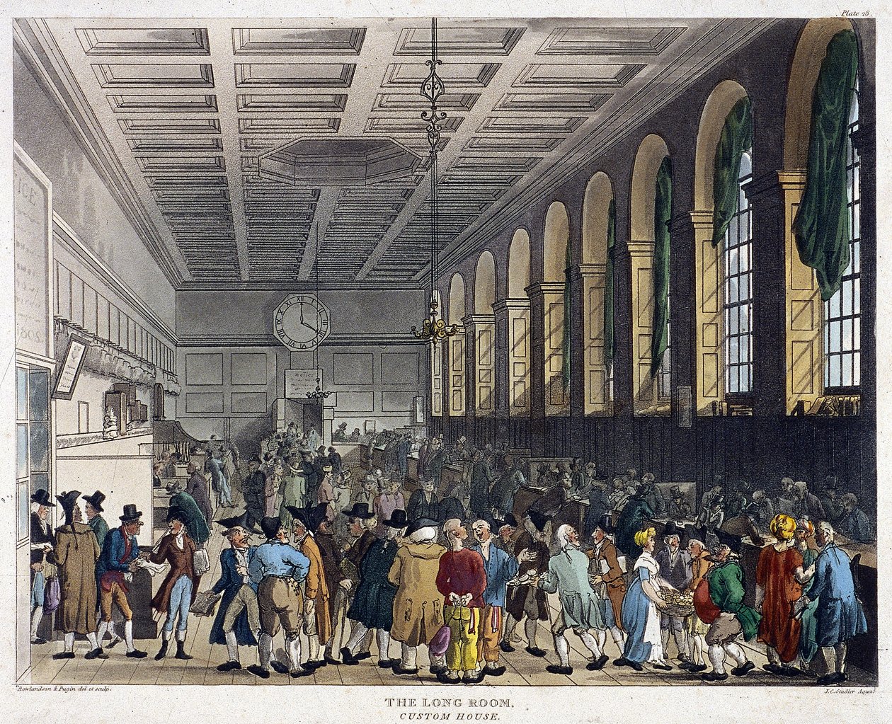 Interior of Custom House, London by Augustus Charles Pugin, Thomas Rowlandson