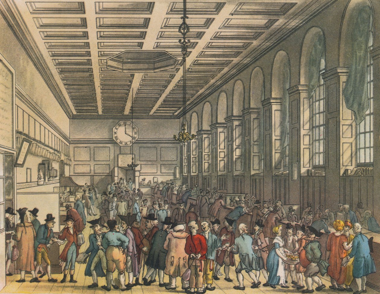 Interior of Custom House, London, 1808 by Augustus Charles Pugin, Thomas Rowlandson