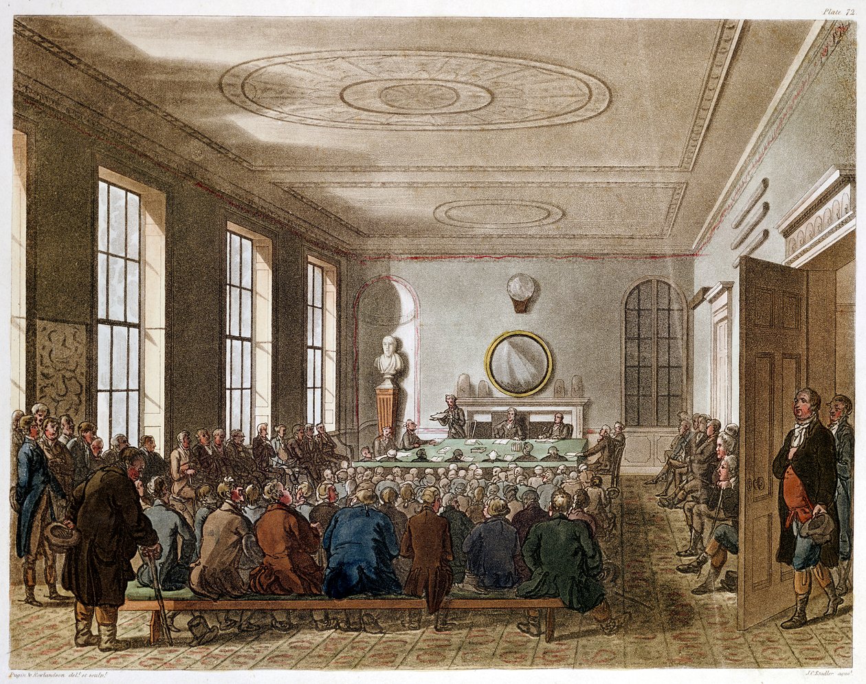 Meeting of the Agricultural Society, London by Augustus Charles Pugin, Thomas Rowlandson