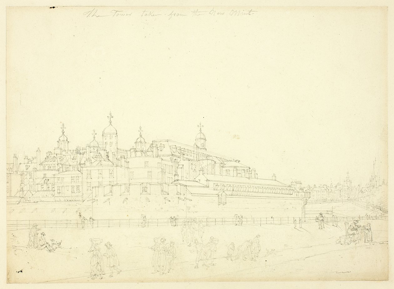 Study for The Tower Taken from the New Mint, from Microcosm of London by Augustus Charles Pugin