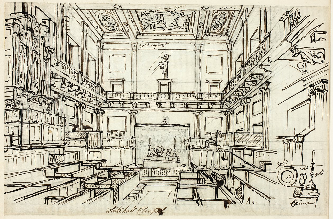 Study for Whitehall Chapel, from Microcosm of London by Augustus Charles Pugin