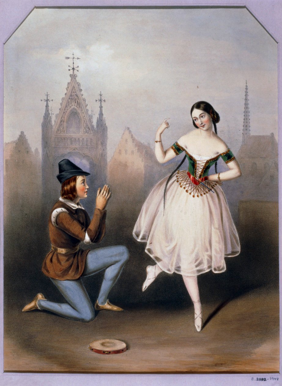 Carlotta Grisi as Esmeralda and Jules Perrot as Gringoire - La Esmeralda, Ballet in 3 Acts by Augustus Jules Bouvier