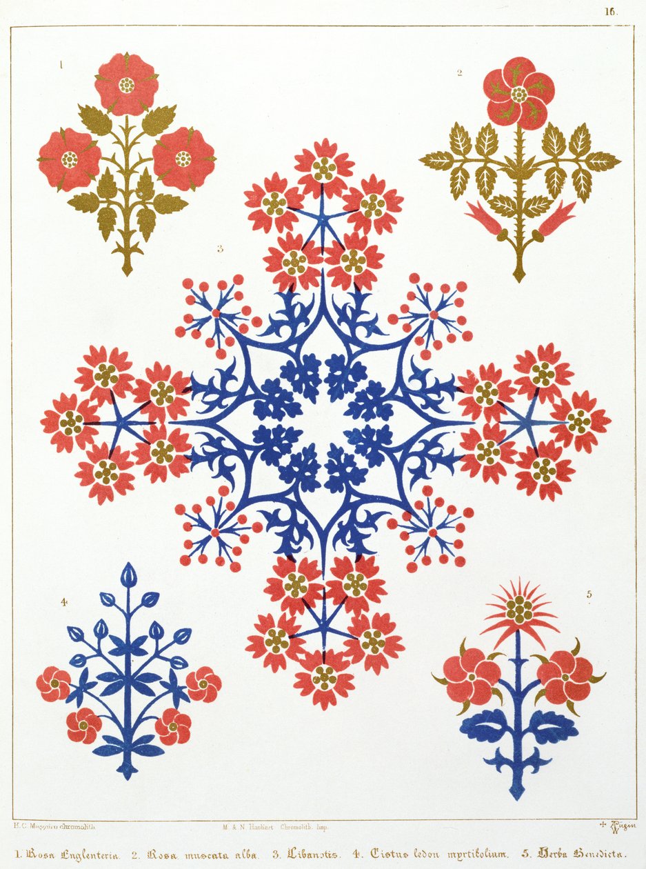 Violet, Iris and Tulip Motif Wallpaper Design, Printed by M. and N. Hanhart by Augustus Welby Northmore Pugin