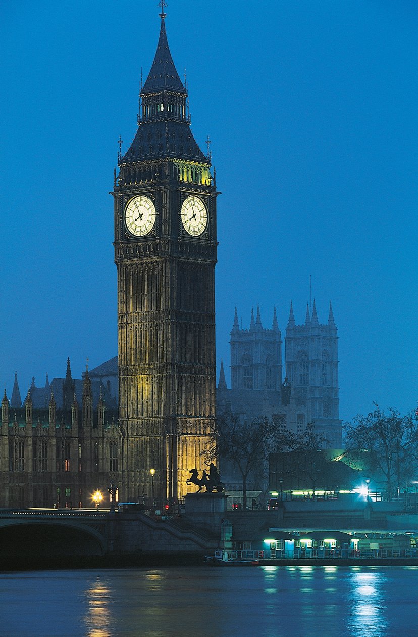Night View of Big Ben on the Thames, London, England by Augustus Welby Pugin